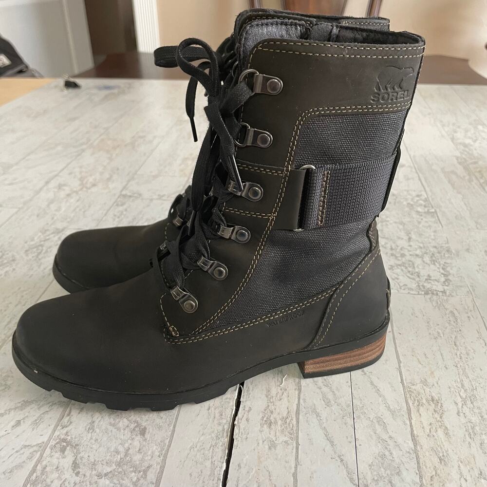 Sorel Emelie Conquest Explorer Lace Up Boots 7.5 Black Moto - Picture 3 of 8